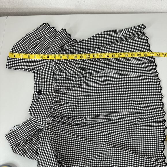 Rails Top Womens Large Black Gingham Scallop Square Neck Shirt Plaid - Picture 15 of 16